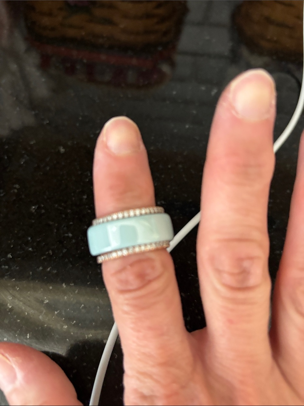 Oura Tide Ceramic Band Ring with Crystal Pavé Edges size 8